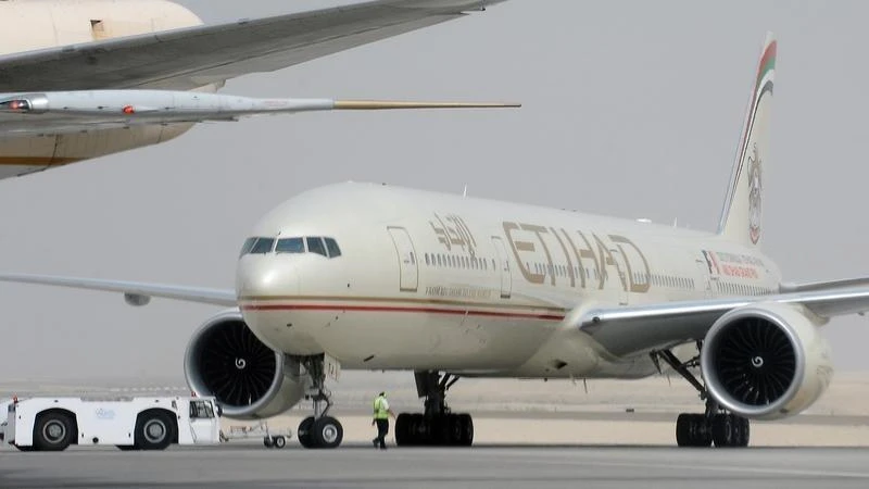 An engineer walks near an Etihad Airways aircraft at Abu Dhabi International Airport, September 19, 2012. (Reuters)