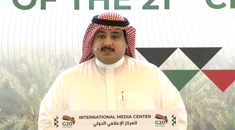 Youth 20 engagement group chair Othman Almoamar at a briefing in Riyadh. (Screengrab)