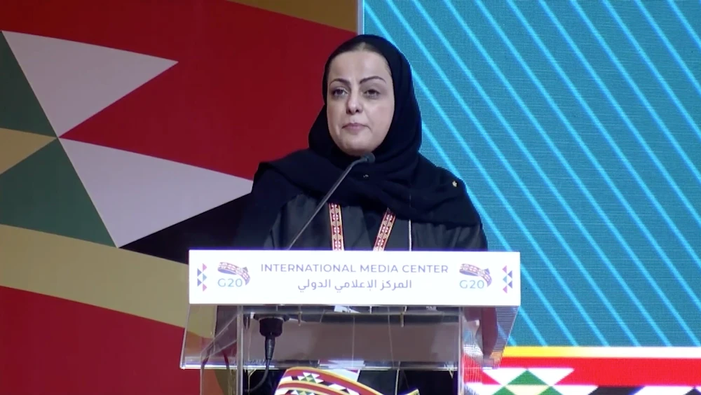 Rania Nashar, chair of the Empower Alliance spoke at a session on “Empower Alliance outcomes during the Saudi G20 presidency.” (Screenshot: G20)