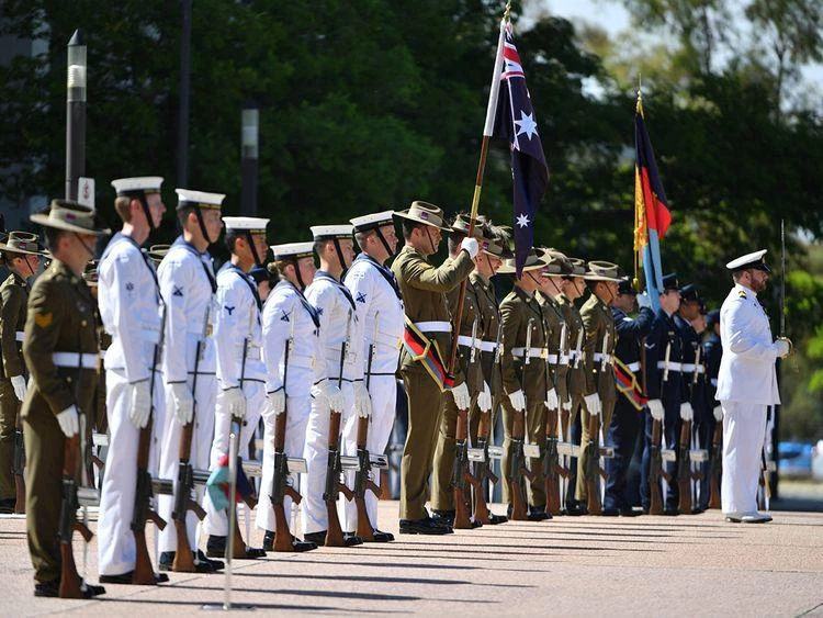 An honor guard at Defense HQ ahead of the release of the Australian Defense Force (ADF) findings from the Inspector-General of the ADF Afghanistan Inquiry, Canberra, Nov. 19, 2020. (Reuters)