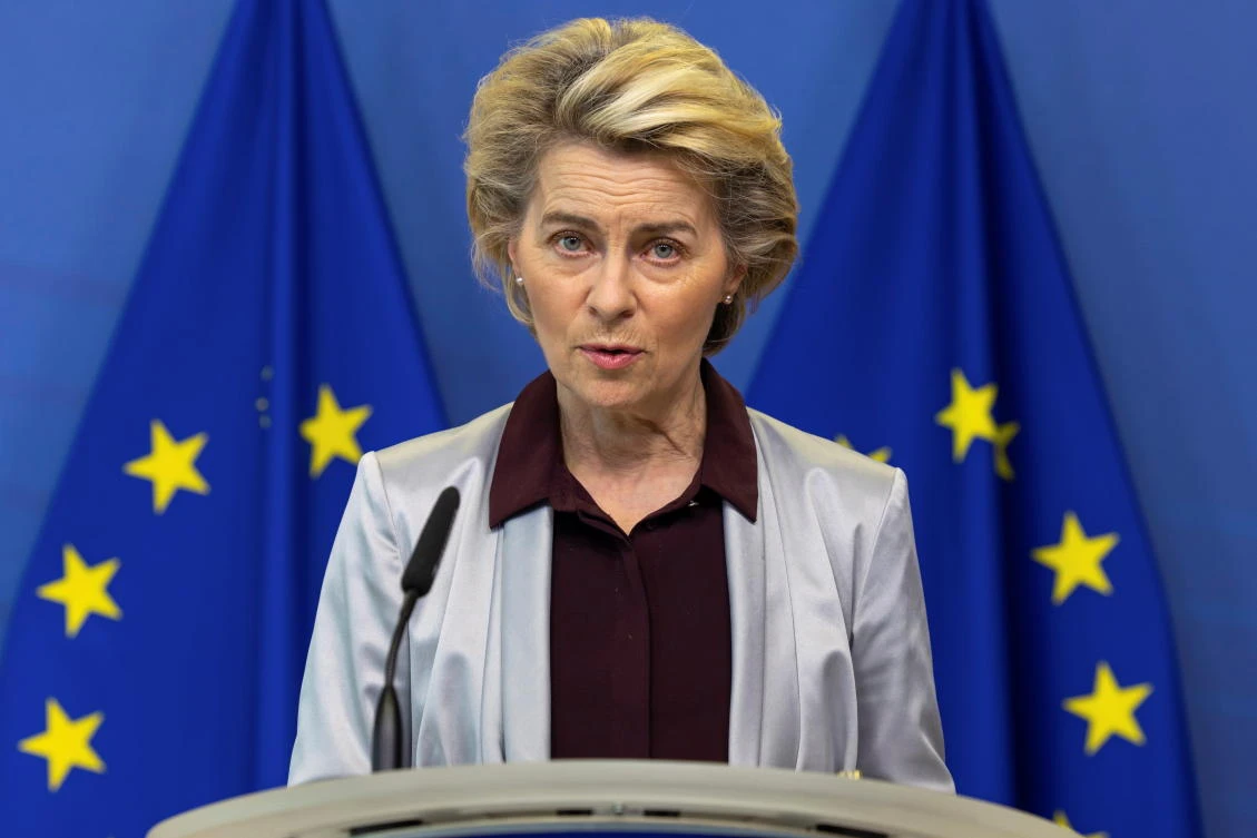 European Commission President Ursula von der Leyen delivers a statement at EU headquarters in Brussels, Belgium Nov. 24, 2020. (File/Reuters)
