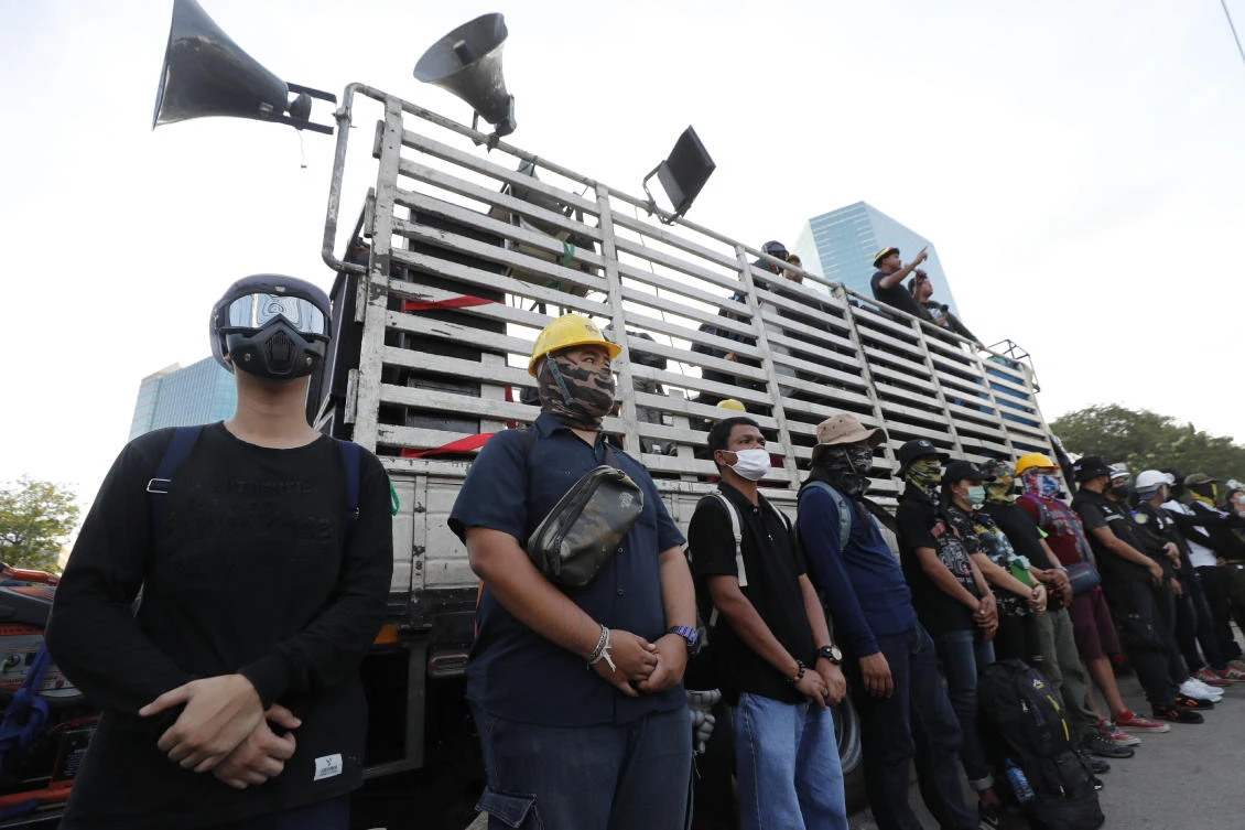 Thailand’s protest leaders remain defiant even after being told they were facing lese majeste charges. (AP)