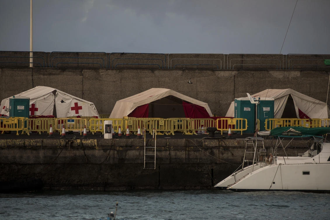 A view of the now empty makeshift migrant camp located at Arguineguín port on the southwestern coast of Gran Canaria island, Spain, Nov. 30, 2020. (AP Photo)
