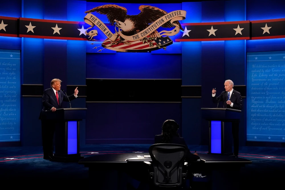 Donald Trump and Joe Biden during the second and final presidential debate at in Nashville last week. (AP)