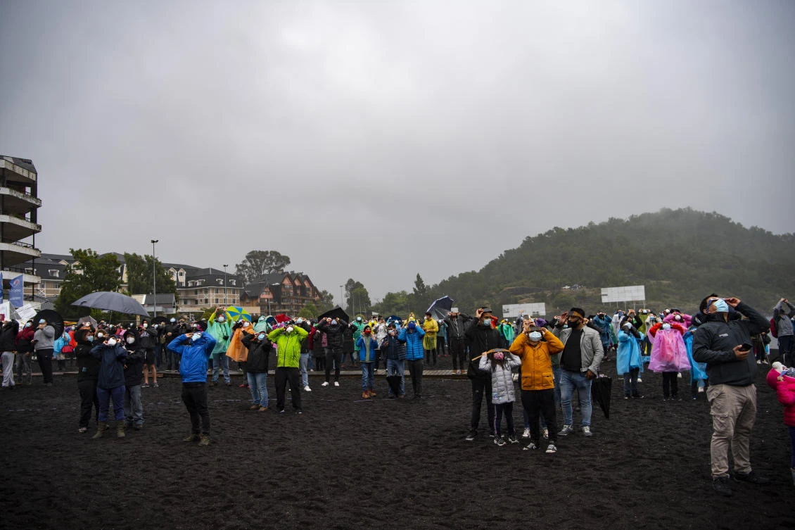 The total solar eclipse as seen from from Pucon, southern Chile, on December 14, 2020. The hopes of thousands of tourists and residents in Chile's south saw their hopes of watching a total eclipse of the sun shrink as heavy rain fell on Monday just hours before the expected event.Martin BERNETTI / AFP