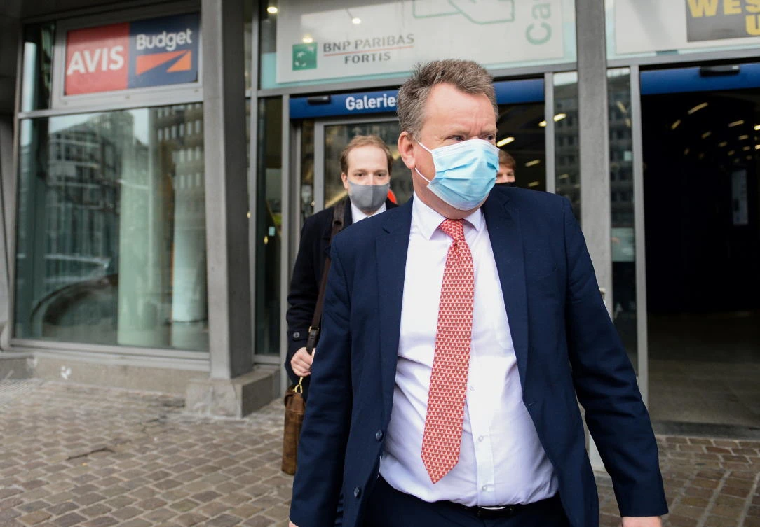 Britain's chief Brexit negotiator David Frost arrives at Brussels-South railway station, in Brussels, Belgium December 6, 2020. (Reuters)