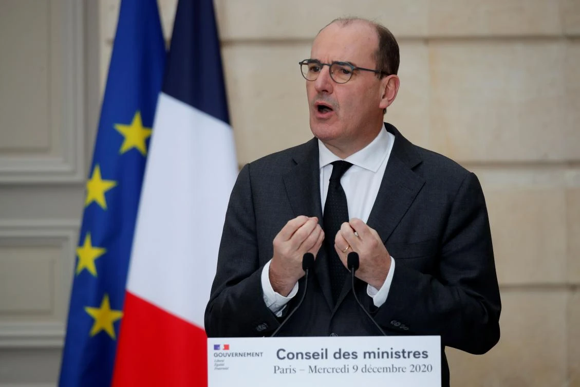 French PM Jean Castex speaks at a news conference after a cabinet discussion on a draft legislation aimed at clamping down on extremism, Elysee Palace, Paris, Dec. 9, 2020. (AFP)