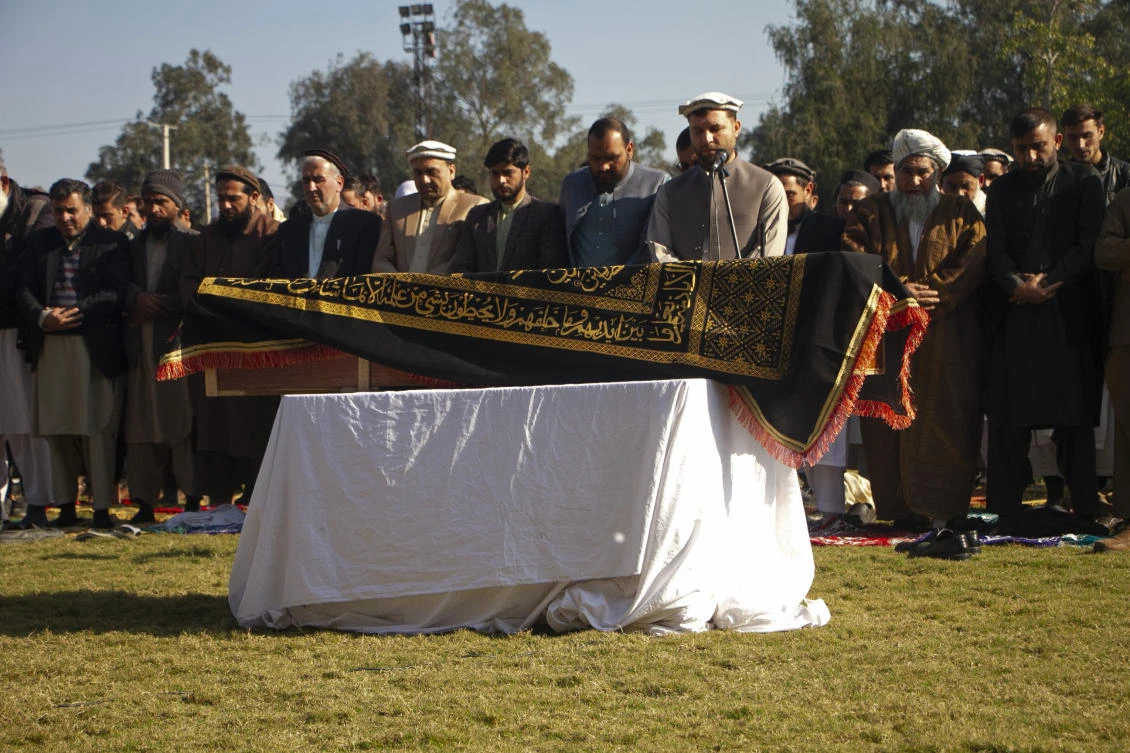 Afghans pray for TV anchor Malala Maiwand who was shot and killed by gunmen soon after she left her house early Thursday, during her funeral ceremony in Jalalabad, east of Kabul, Afghanistan, Thursday, Dec. 10, 2020. (AP)