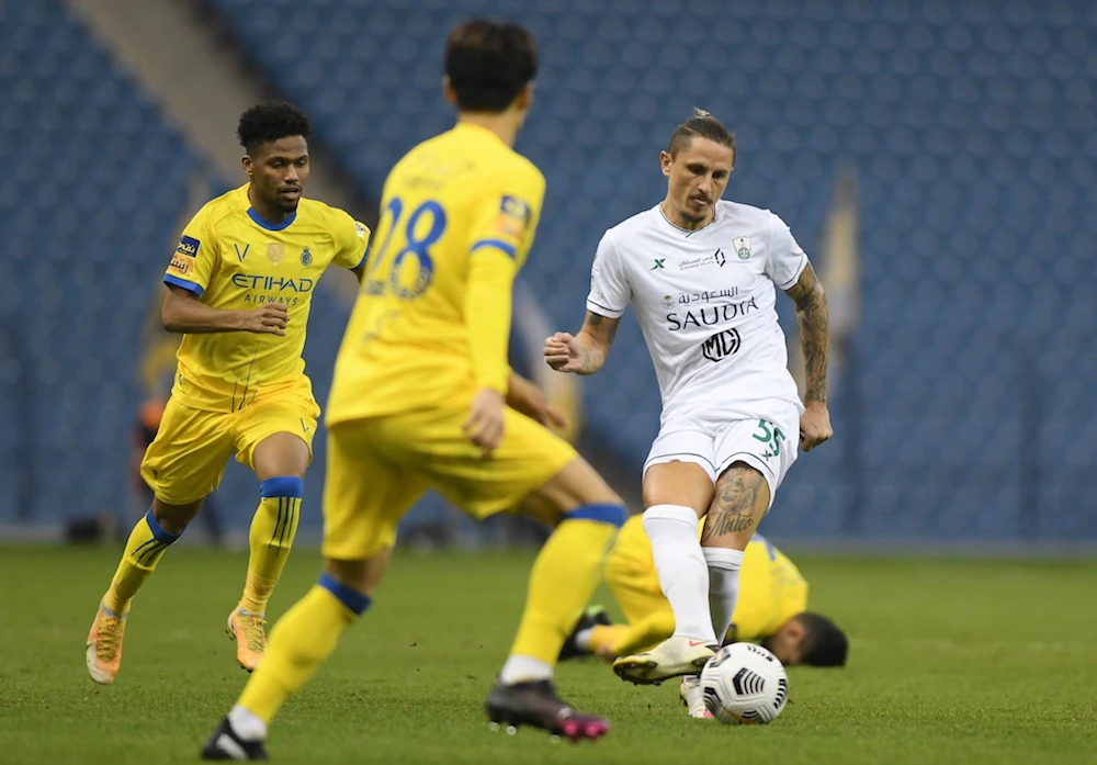 Al-Nassr’s horror season hit new depths on Saturday as the Riyadh club lost 2-1 at home to Al-Ahli in the eighth round of the 2020-21 Saudi Professional League season. (Twitter: @ALAHLI_FC)