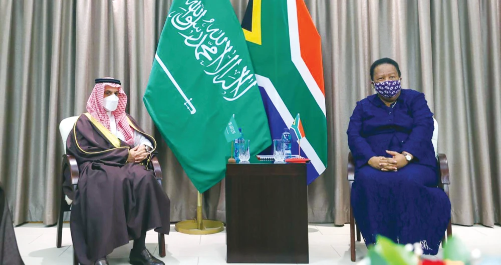 Foreign Minister Prince Faisal bin Farhan held talks with South Africa’s International Relations Minister Naledi Pandor in Pretoria on Monday. (SPA)