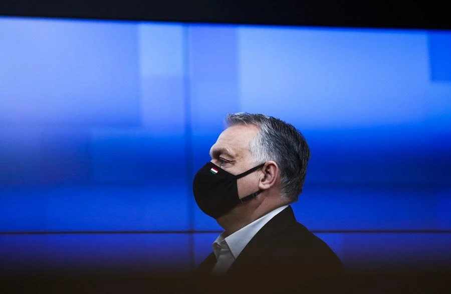 Hungary's Prime Minister Viktor Orban leaves a round table meeting during an EU summit at the European Council building in Brussels, on December 11, 2020. (File/AFP)