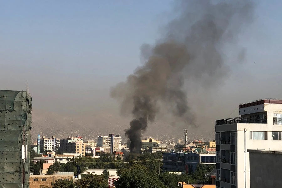 A smoke plume rises following an explosion targeting the convoy of Afghanistan's vice president Amrullah Saleh in Kabul on September 9, 2020. (File/AFP)