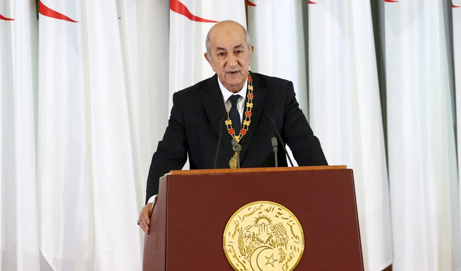Newly elected Algerian President Abdelmadjid Tebboune delivers a speech during a swearing-in ceremony in Algiers, Algeria December 19, 2019. (REUTERS)