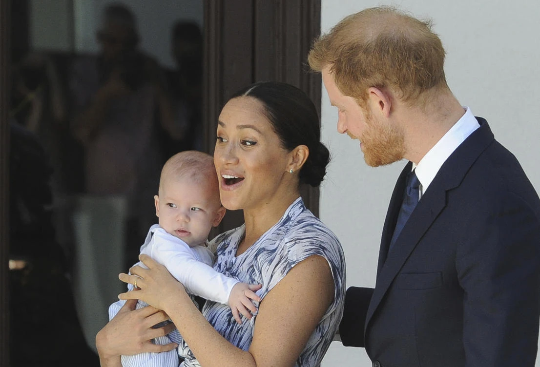 In this Wednesday, Sept. 25, 2019 file photo, Britain's Prince Harry and Meghan, Duchess of Sussex, holding their son Archie, meet with Anglican Archbishop Emeritus, Desmond Tutu, and his wife Leah in Cape Town, South Africa. (AP, File)