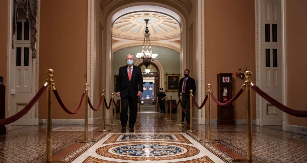 Majority Leader Mitch McConnell, R-Kentucky, took a victory lap after blocking far more ambitious legislation from reaching the Senate floor. (AFP/Getty Images)