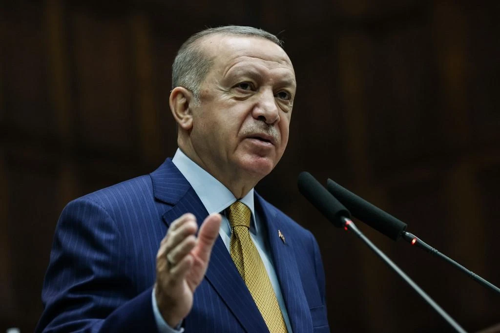 Handout picture taken and released by the Turkish Presidency press office on Dec. 23, 2020 of Turkish President Recep Tayyip Erdogan addressing members of his ruling AK Party during a meeting at the parliament in Ankara. (File/AFP)