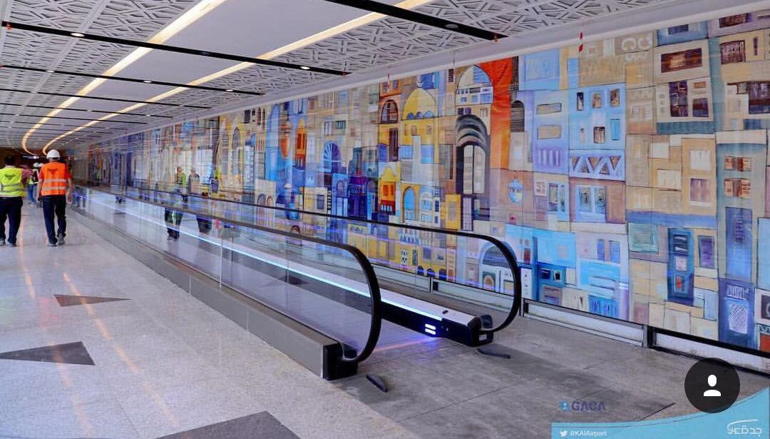 Saudi artist Amal Felemban said her mural, which took a month and a half to complete, was initially 12 meters long but was tripled in size to be placed at the airport. (Supplied)