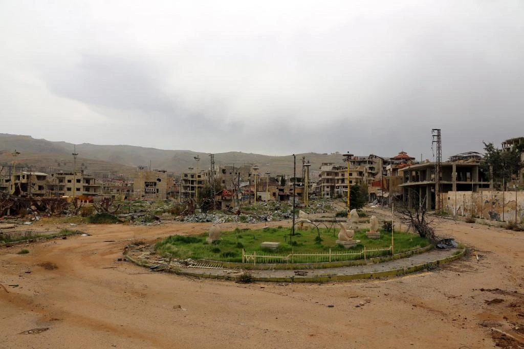 General view shows the damaged roundabout and surrounding area in the town of Zabadani, northwest of Damascus, on April 12, 2017. (File/AFP)