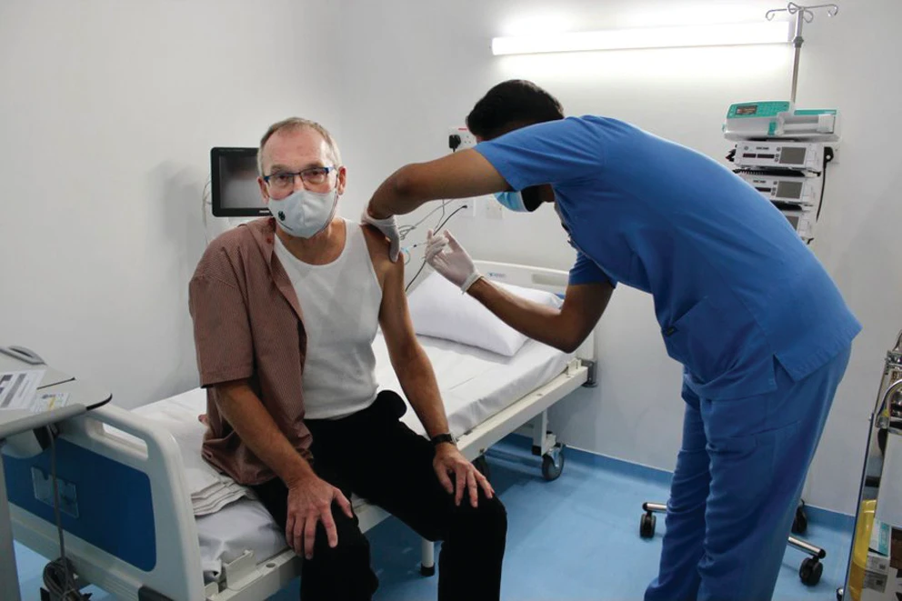 German Ambassador to Saudi Arabia Jorg Ranau receives his vaccination at the Ministry of Health’s center in Riyadh. (Supplied)