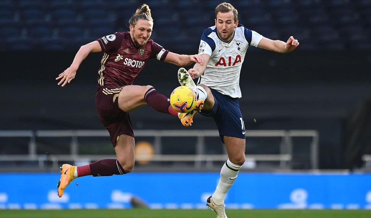 Leeds United’s defender Luke Ayling vies with Tottenham Hotspur’s striker Harry Kane during Saturday’s English Premier League match in London. (AFP)