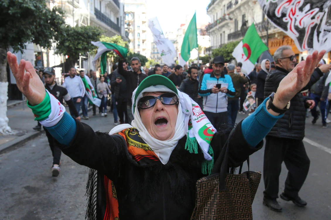 A woman gestures during a demonstration to mark the first anniversary of protests that ousted President Abdelaziz Bouteflika, in Algiers, Algeria February 22, 2020. (File/Reuters)