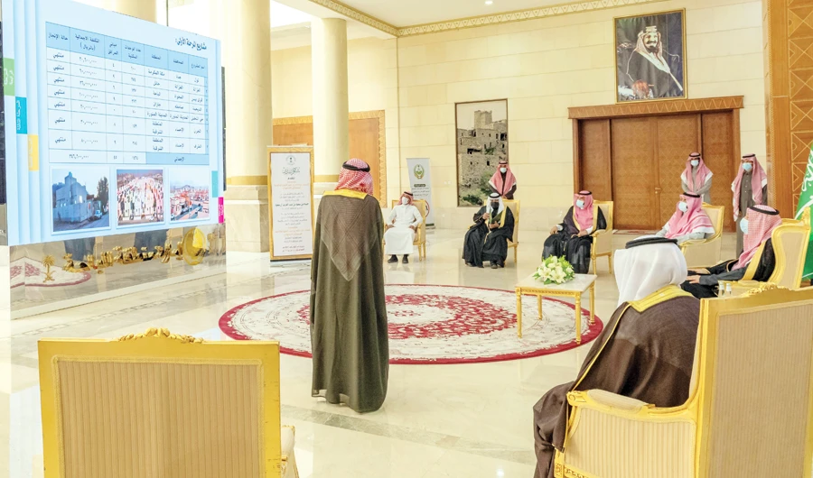 Al-Baha Gov. Prince Hussam bin Saud bin Abdul Aziz attended a briefing about housing projects for citizens in the region on Tuesday. (SPA)