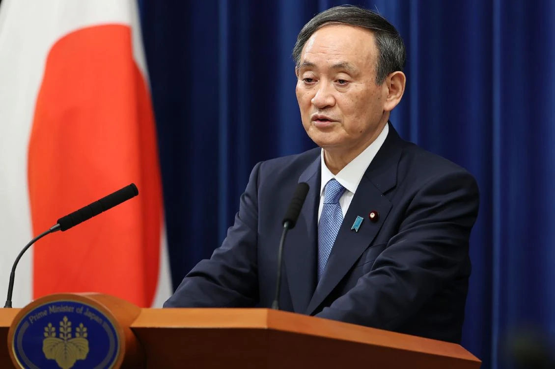 Prime Minister Yoshihide Suga issued the declaration Thursday at the government task force for the coronavirus. (Jiji Press/AFP)