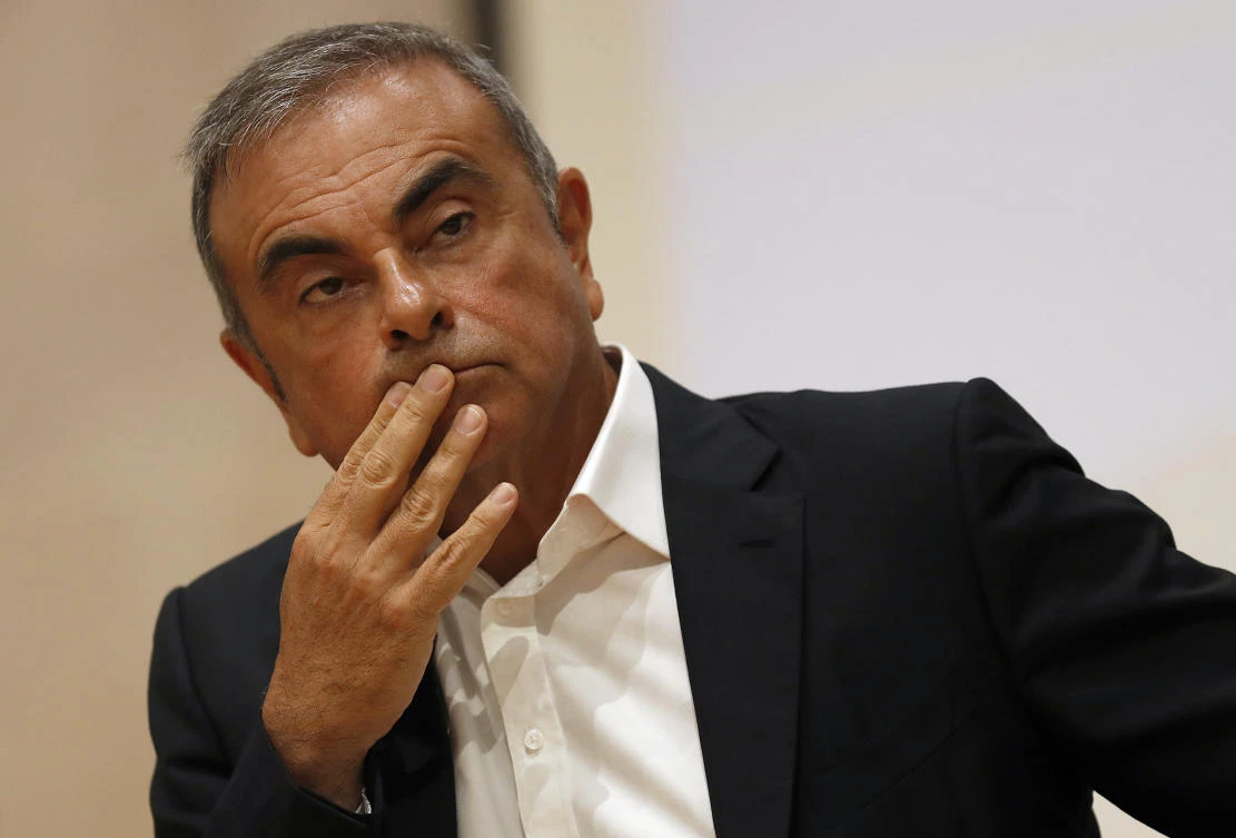 Former Nissan Motor Co. Chairman Carlos Ghosn holds a press conference at the Maronite Christian Holy Spirit University of Kaslik, in Kaslik, north of Beirut, Lebanon, Sept. 29, 2020. (AP Photo)
