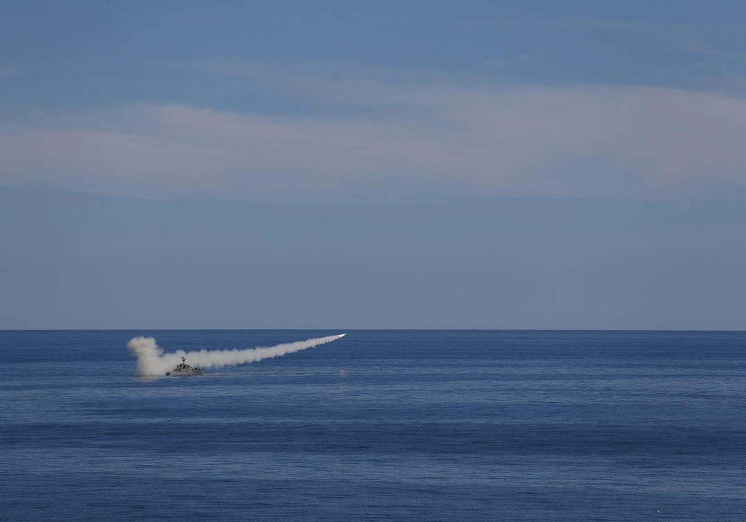 A missile is launched from a warship during a naval drill in this image released by the Iranian Army on Jan. 14, 2021. (Iranian Army via AP)