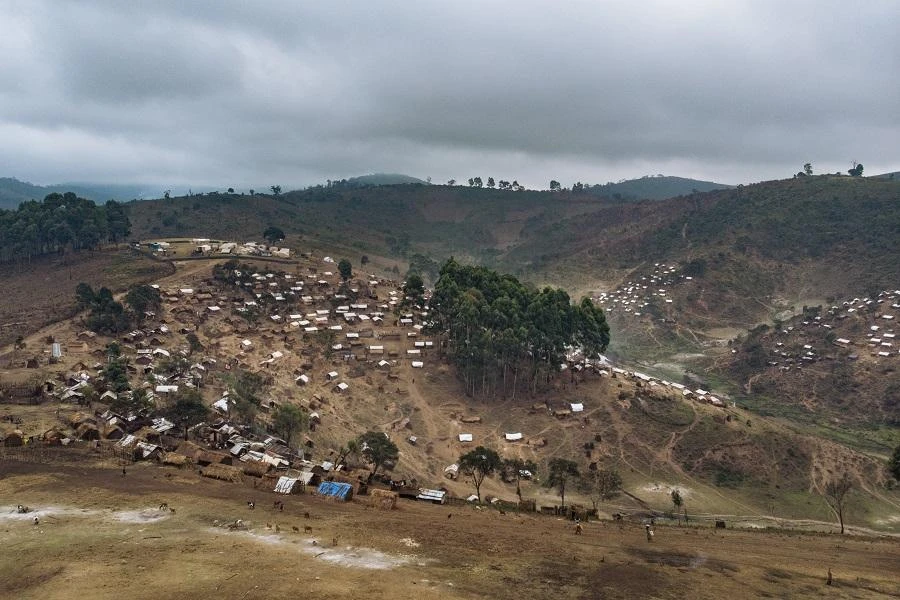This aerial view shows the internally displaced persons (IDP) camp of Bijombo, South Kivu Province, eastern Democratic Republic of Congo, on October 9, 2020. (File/AFP)