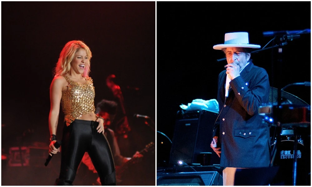 Shakira (L) signed the rights of her music titles to Hipgnosis Songs Fund and in recent months Bob Dylan sold the rights to 600 of his songs to Universal Music Publishing Group (UMG) in a deal believed to be worth more than $300 million. (Shutterstock/File Photos)