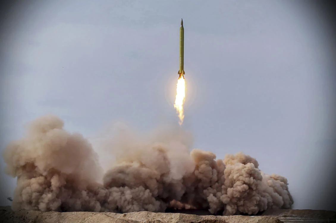 In this photo released on Saturday, Jan. 16, 2021, by the Iranian Revolutionary Guard, a missile is launched in a drill in Iran. (AP)