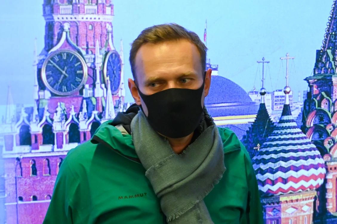 Russian opposition leader Alexei Navalny is seen at Moscow's Sheremetyevo airport upon the arrival from Berlin on January 17, 2021. (AFP)