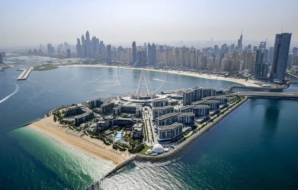 Aerial view of the Ain Dubai, the world’s tallest Ferris wheel, in the Gulf emirate of Dubai, during a government-organised helicopter tour on July 8, 2020. (File/AFP)
