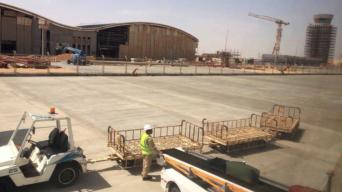 A worker stands at the construction site of Duqm Airport, Oman, Aug. 21, 2017. (Reuters)