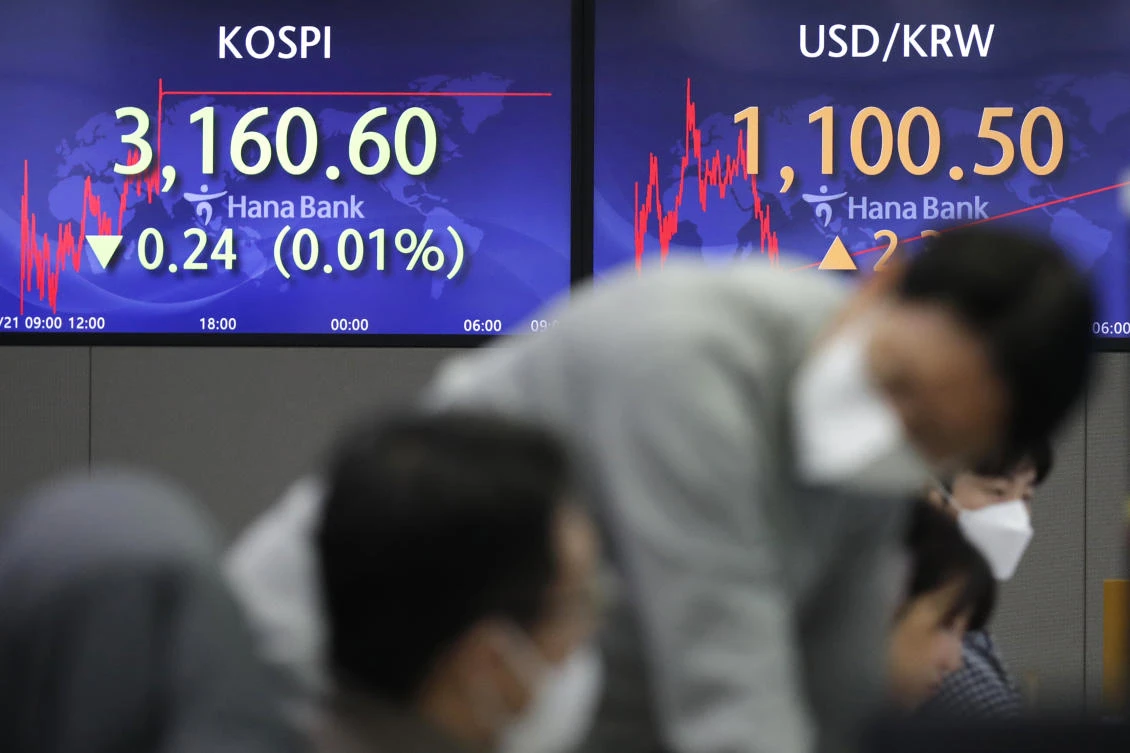 South Korea shares led the Asian stocks market decline, with the main equities index losing more than two percent. (AP)