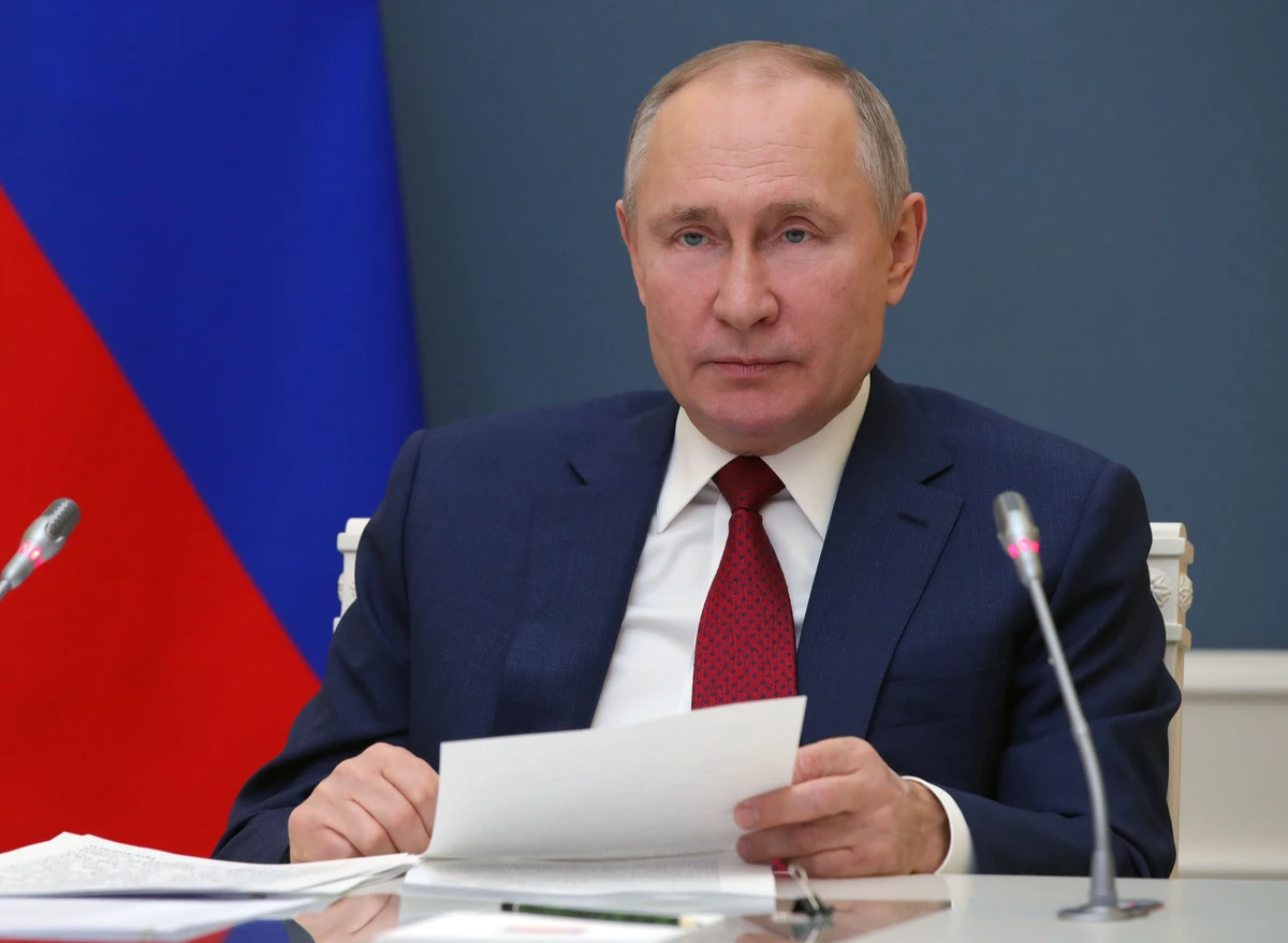 Russian President Vladimir Putin addresses the virtual World Economic Forum via a video link from Moscow on January 27, 2021. (AFP)