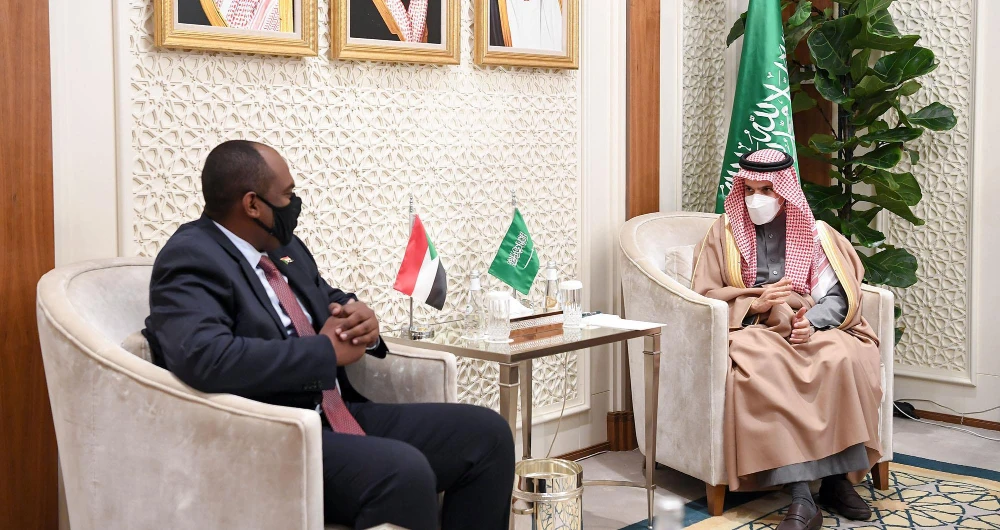 Prince Faisal bin Farhan and Mohammed Al-Faki Suleiman reviewed bilateral relations as well as issues of common interest. (SPA)