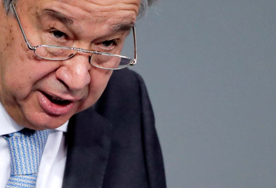 United Nations Secretary-General Antonio Guterres delivers a speech at the lower house of parliament Bundestag in Berlin, Germany, December 18, 2020. (Reuters)