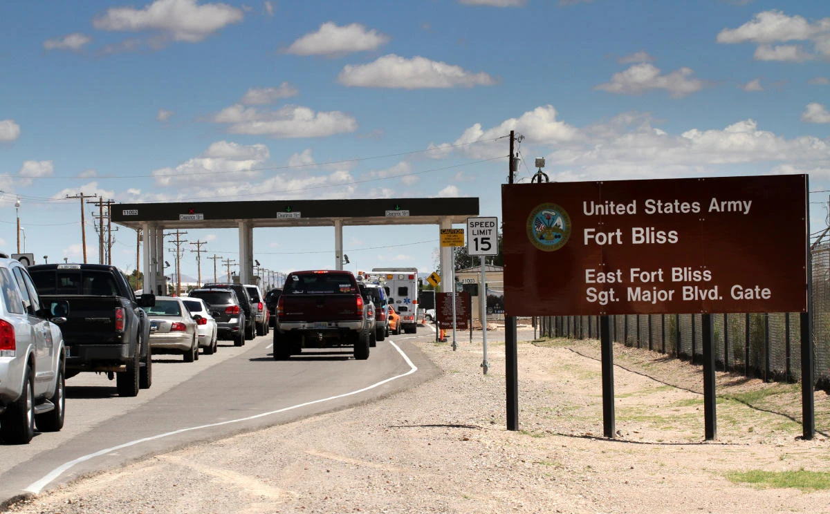 This Sept. 9, 2014 file photo shows entrance to Fort Bliss in El Paso, Texas, where the 11 US Army soldiers have been injured after ingesting ethylene glycol during a field training exercise. (AP Photo/Juan Carlos Llorca, File)