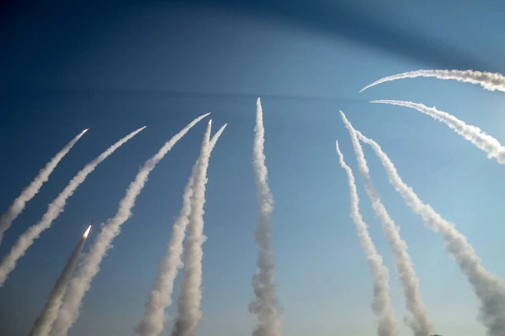 This photo shows the launch of missiles during a military drill in an unknown location in central Iran. (File/AFP)