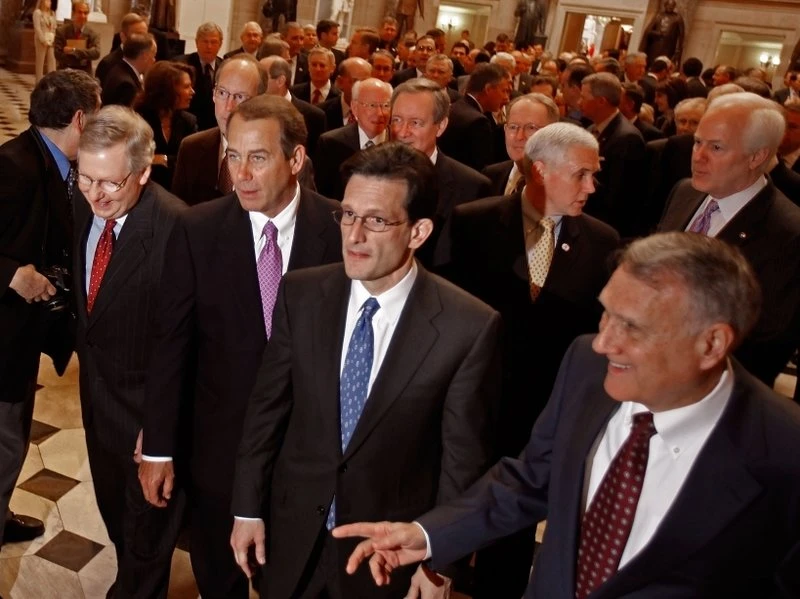 Leading Republicans, from left, Mitch McConnell, John Boehner, Eric Cantor and Jon Kyl at the U.S. Capitol. (Getty Images)