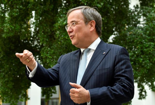 North Rhine-Westphalia’s Prime Minister Armin Laschet arrives for a news conference on coal phase-out laws in Berlin, Germany, July 3, 2020. (Reuters)