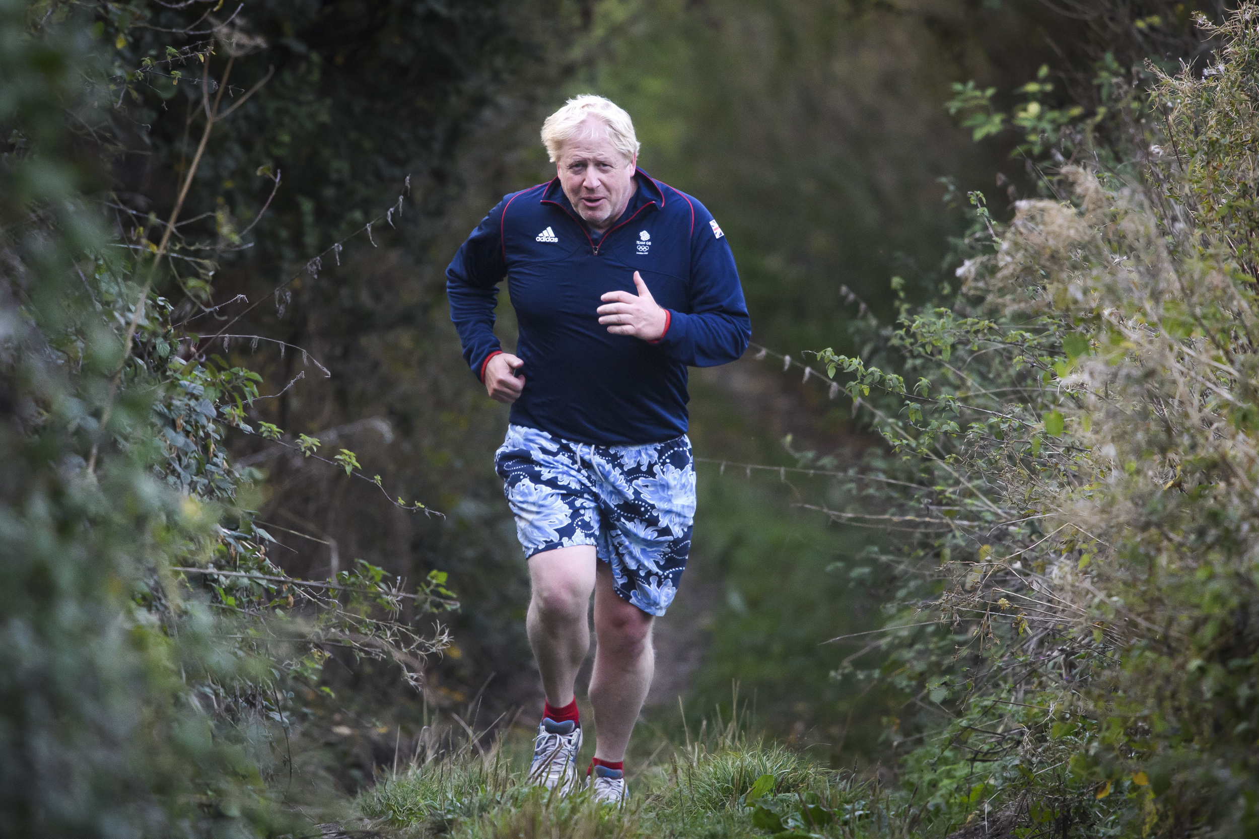 Boris Johnson jogging near his Oxfordshire home. (AP Photo)