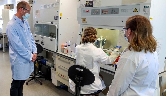 Prince William tours the Oxford Vaccine Group’s facility in Churchill Hospital, Oxford, June 24, 2020. (Reuters)