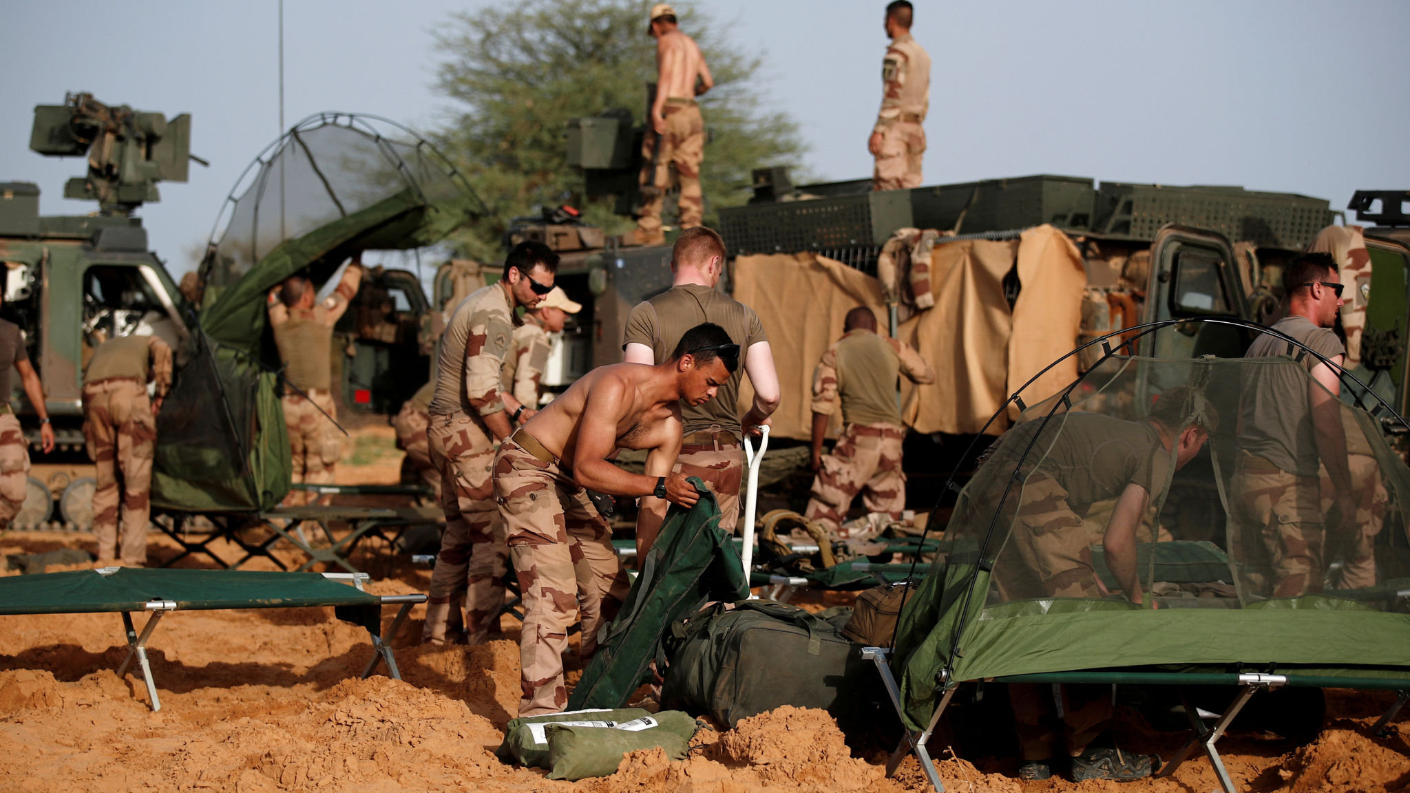 French soldiers set up camp in Ndaki, Mali, as part of Operation Barkhane. (Reuters)