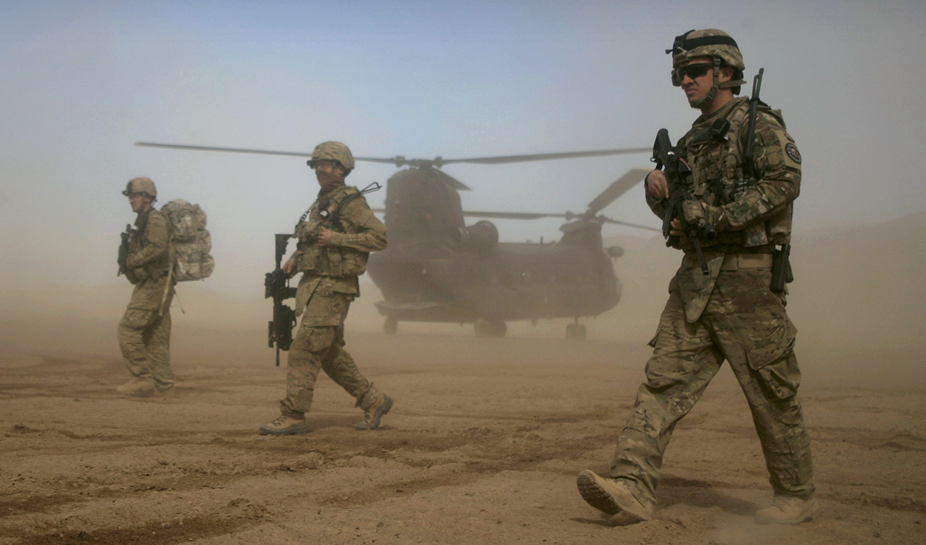 US soldiers, part of the NATO- led International Security Assistance Force (ISAF) patrol west of Kabul, Afghanistan. (AP/File)