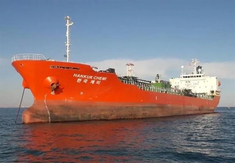 The South Korean-flagged MT Hankuk Chemi, which was seized by Iran’s Revolutionary Guards in Gulf waters, January 4, 2021. (Reuters)