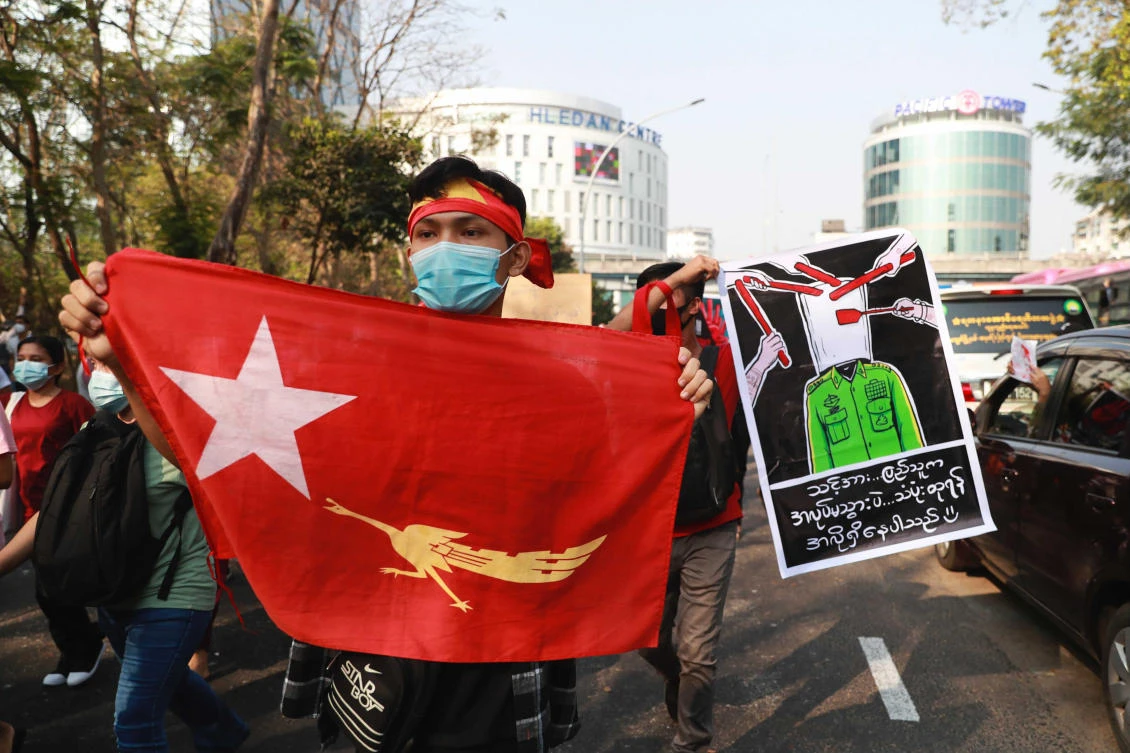 Tens of thousands of people rallied over the weekend in the first major outpourings of opposition to the Myanmar coup. (AP)