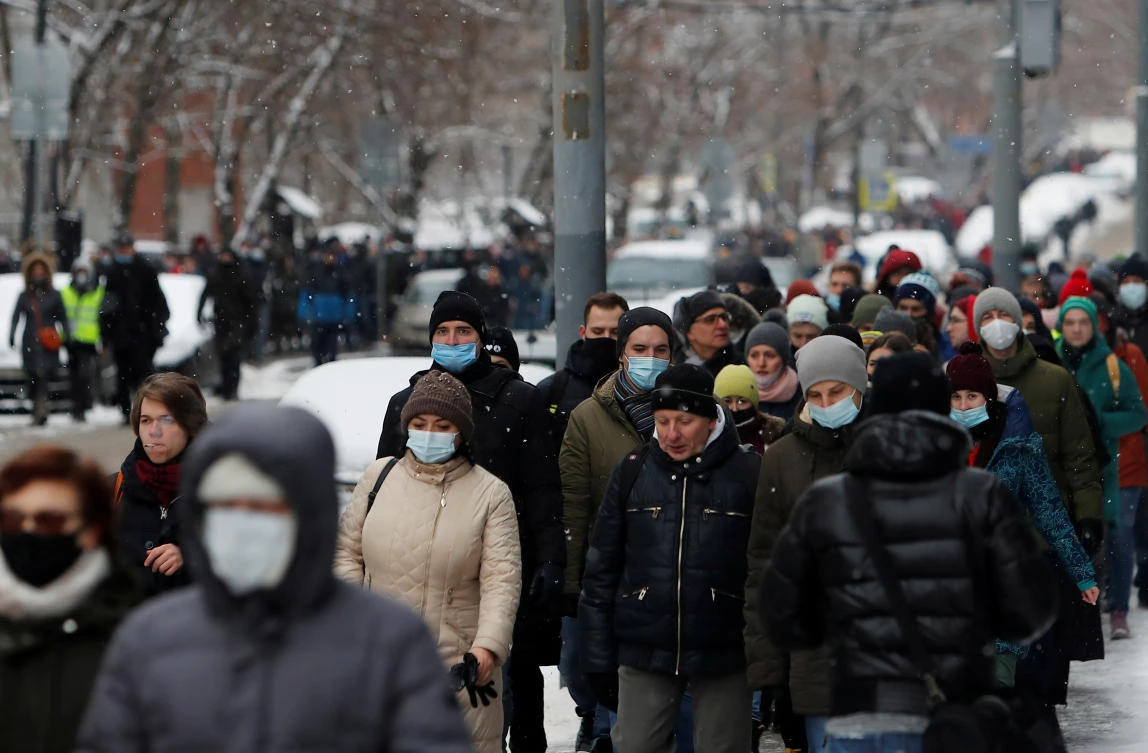 People walk on a street during a rally in support of jailed Russian opposition leader Alexei Navalny in Moscow, Russia January 31, 2021. (File/Reuters)